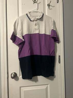 American Eagle Men's Standard Fit Colorblock Polo Purple White Navy Blue